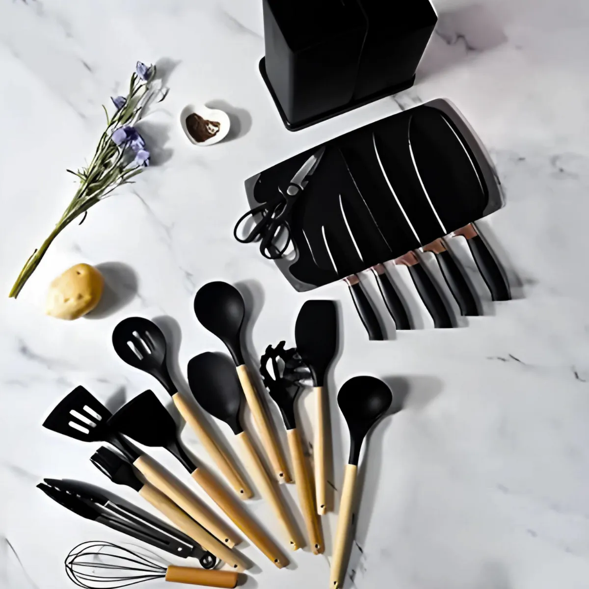 Kit Utensílios de Cozinha Jogo Completo 19 Peças Preto - Imagem 4