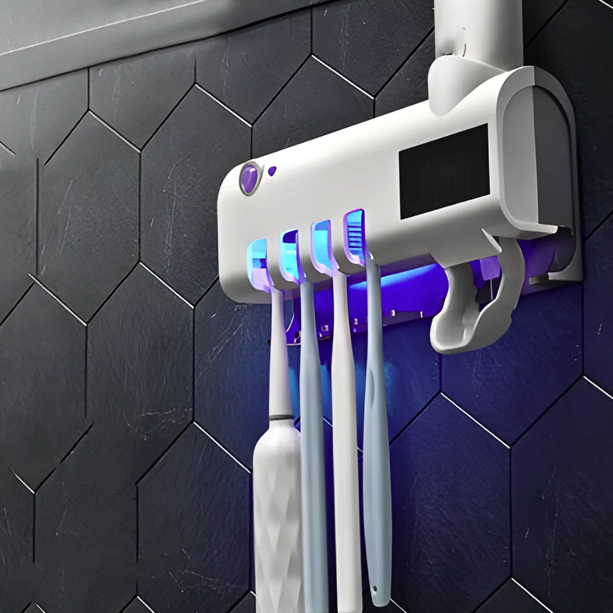 Suporte Dipenser Com Esterilizador UV Porta Escova e Pasta d - Imagem 4