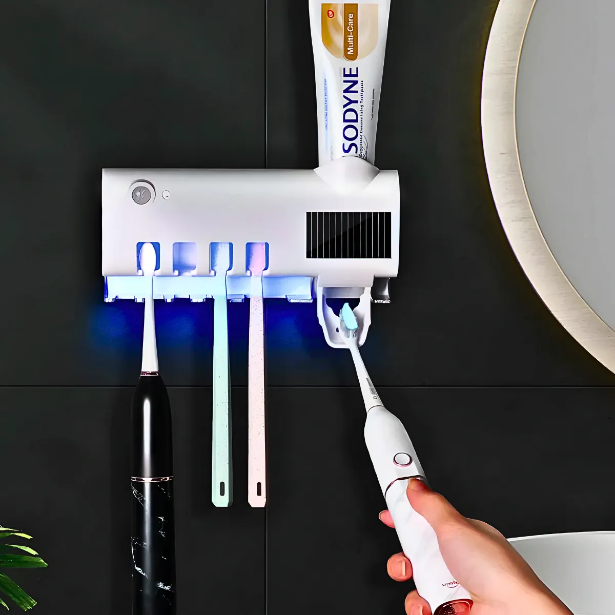 Suporte Dipenser Com Esterilizador UV Porta Escova e Pasta d - Imagem 3